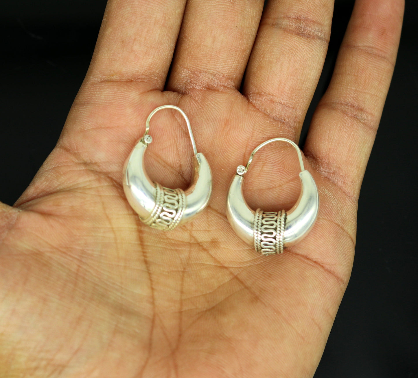 925 sterling silver handmade hoops stud earring bali, excellent customized stylish belly dance personalized gift tribal ethnic jewelry ske10 - TRIBAL ORNAMENTS