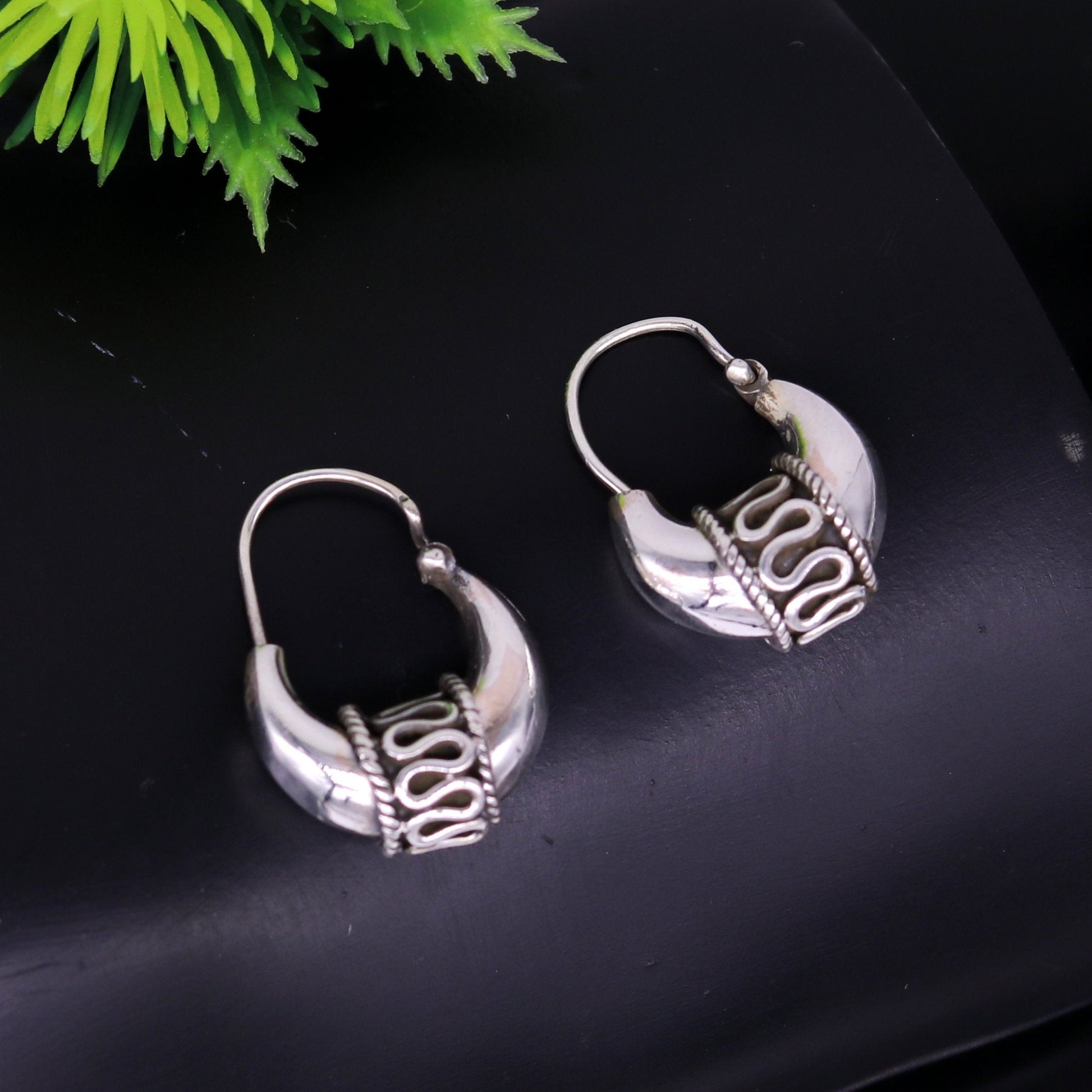925 sterling silver handmade hoops stud earring bali, excellent customized stylish belly dance personalized gift tribal ethnic jewelry ske15 - TRIBAL ORNAMENTS