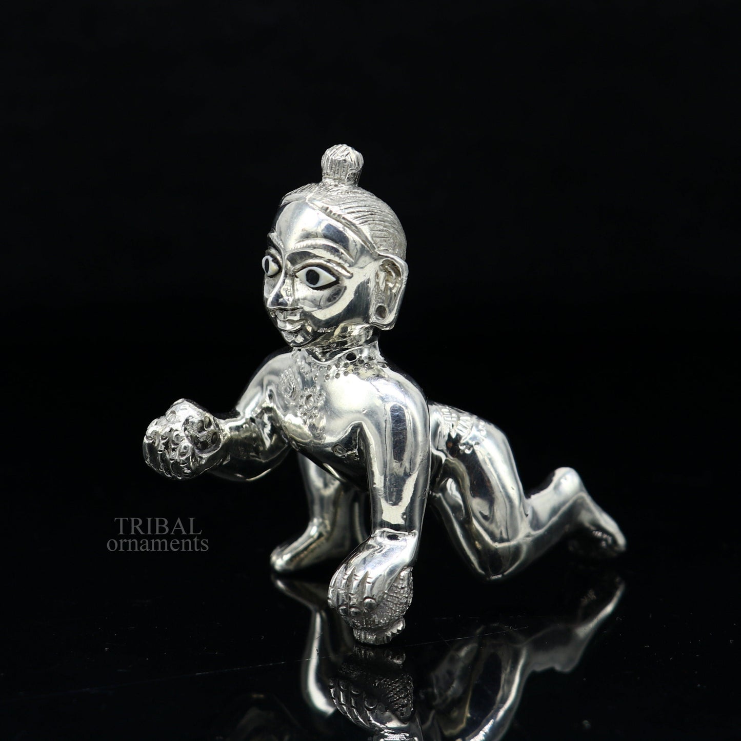 925 sterling Solid silver handmade idol divine Krishna, Ladu Gopal, crawling Krishna small statue sculpture home temple puja art art494 - TRIBAL ORNAMENTS