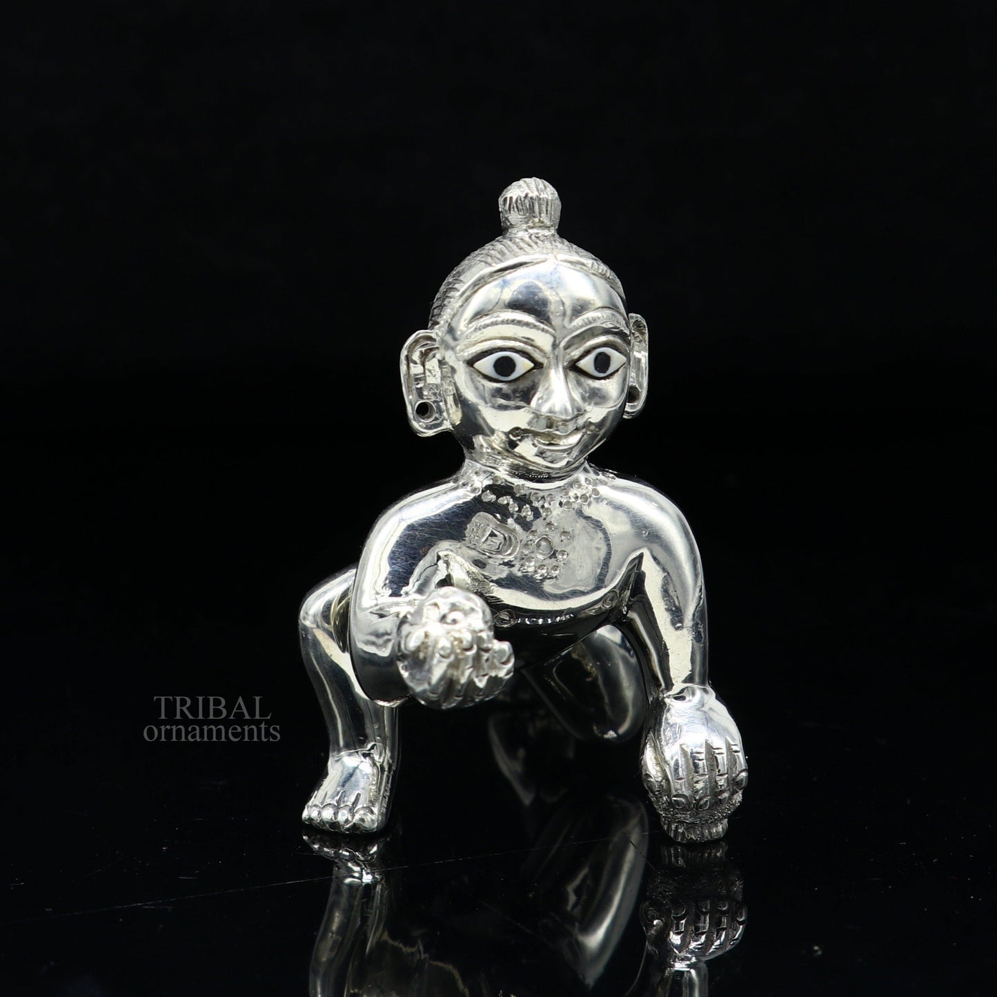 925 sterling Solid silver handmade idol divine Krishna, Ladu Gopal, crawling Krishna small statue sculpture home temple puja art art494 - TRIBAL ORNAMENTS