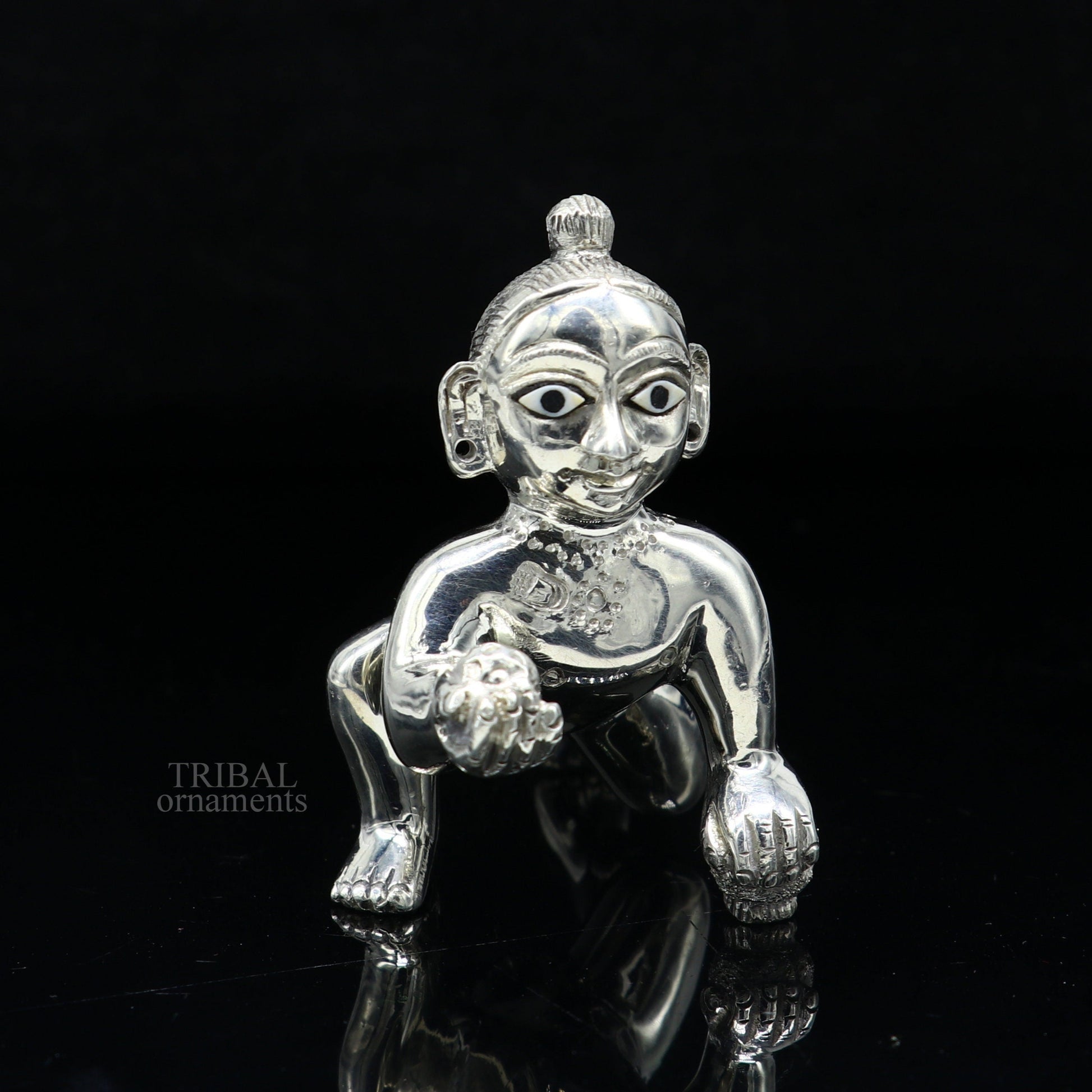 925 sterling Solid silver handmade idol divine Krishna, Ladu Gopal, crawling Krishna small statue sculpture home temple puja art art494 - TRIBAL ORNAMENTS