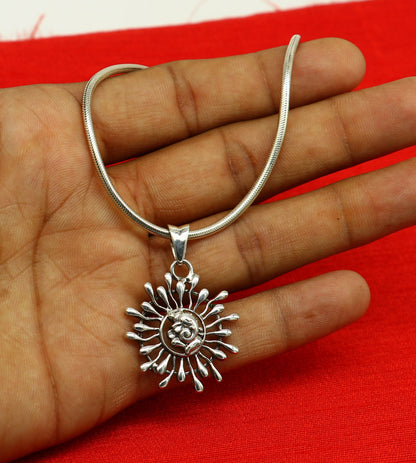 925 sterling silver Ganesha floral pendant by TRIBAL ORNAMENTS, handmade unisex jewelry with intricate tribal design.