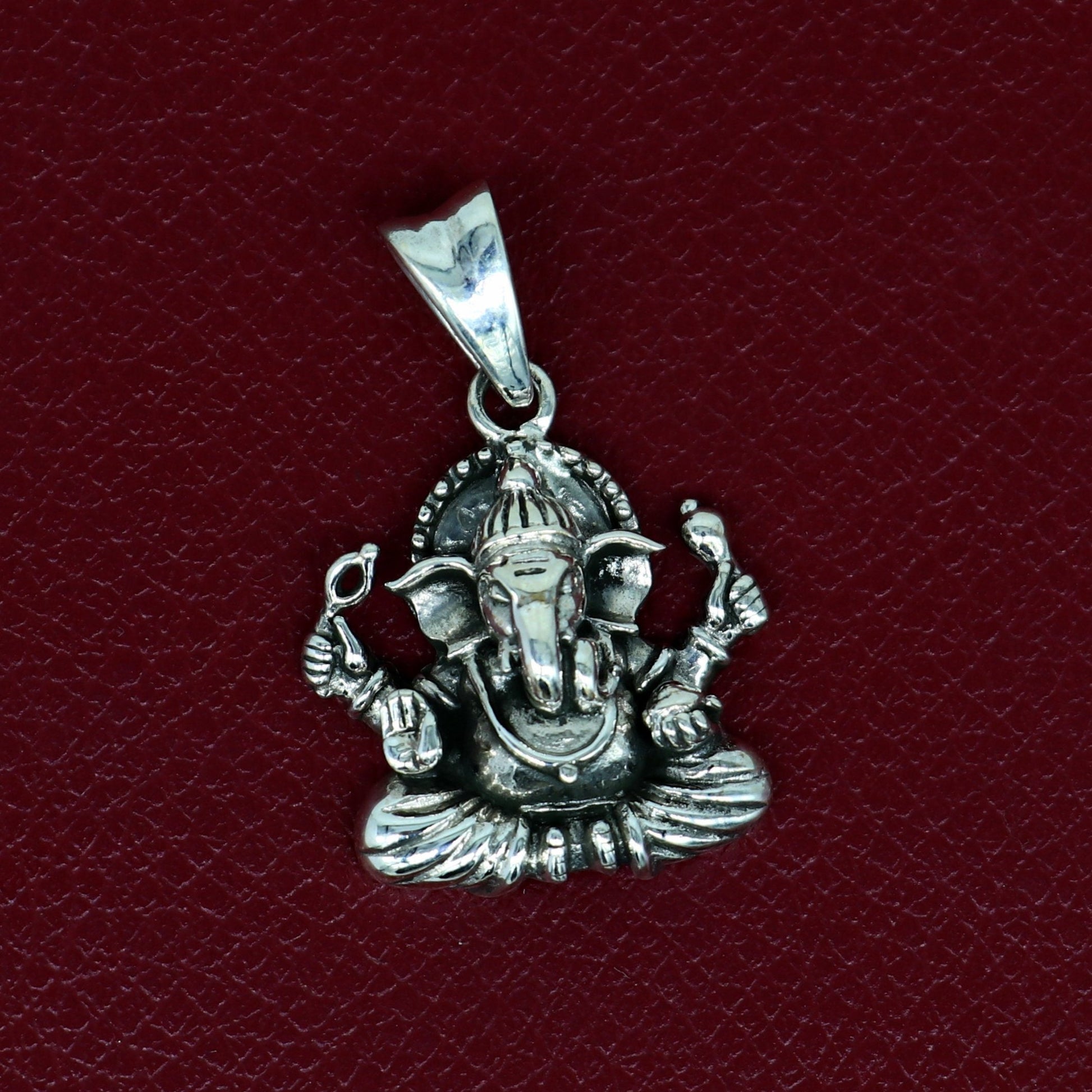 925 sterling silver Ganesha pendant with intricate tribal design, unisex handmade jewelry, personalized tribal ornament.