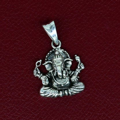925 sterling silver Ganesha pendant with intricate tribal design, unisex handmade jewelry, personalized tribal ornament.