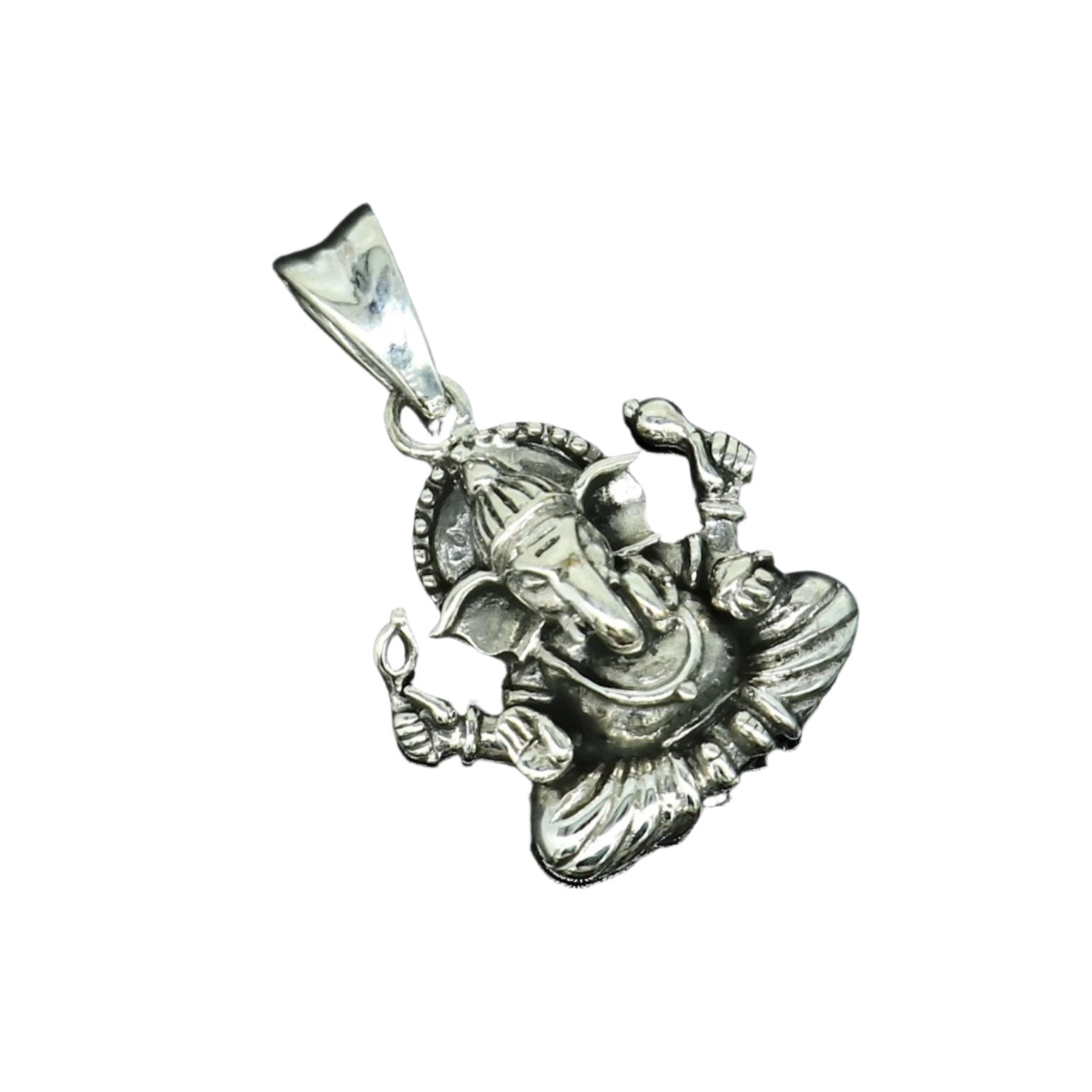 925 sterling silver Ganesha pendant by TRIBAL ORNAMENTS, handmade unisex jewelry featuring a detailed idol design and personalized style.