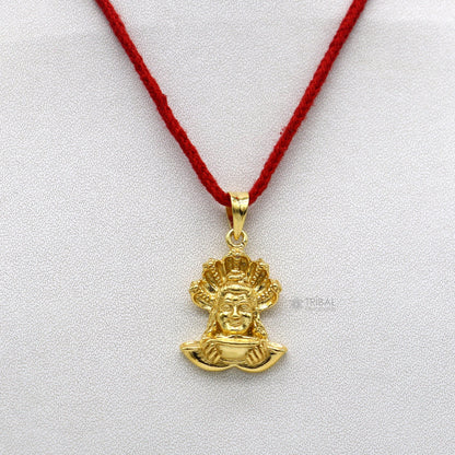 Unisex 925 sterling silver Mahakal pendant with gold polish, handmade tribal design featuring Lord Shiva idol, jewelry gift idea.