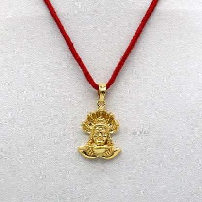 925 sterling silver Mahakal pendant by TRIBAL ORNAMENTS, gold polished Shiva idol jewelry for unisex gifting and elegant style.