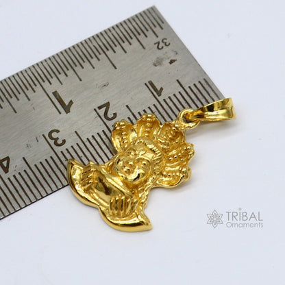 Sterling silver Mahakal pendant by Tribal Ornaments, unisex gold-polished silver Shiva idol jewelry for spiritual gifting.