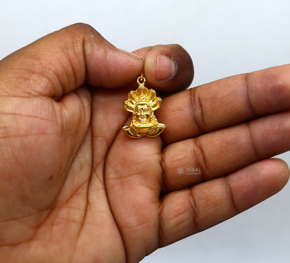 925 sterling silver Mahakal pendant with gold polish, unisex Shiva idol jewelry by TRIBAL ORNAMENTS.