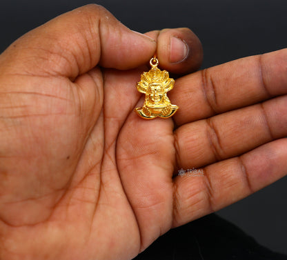 Unisex 925 sterling silver Mahakal pendant with gold polish, handmade tribal jewelry featuring Lord Shiva idol design.