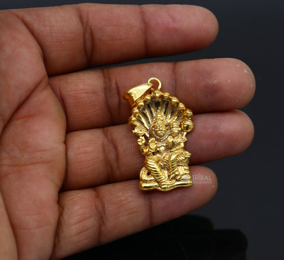 Unisex 925 sterling silver Mahakal pendant with gold polish, handmade tribal jewelry featuring Lord Shiva design.