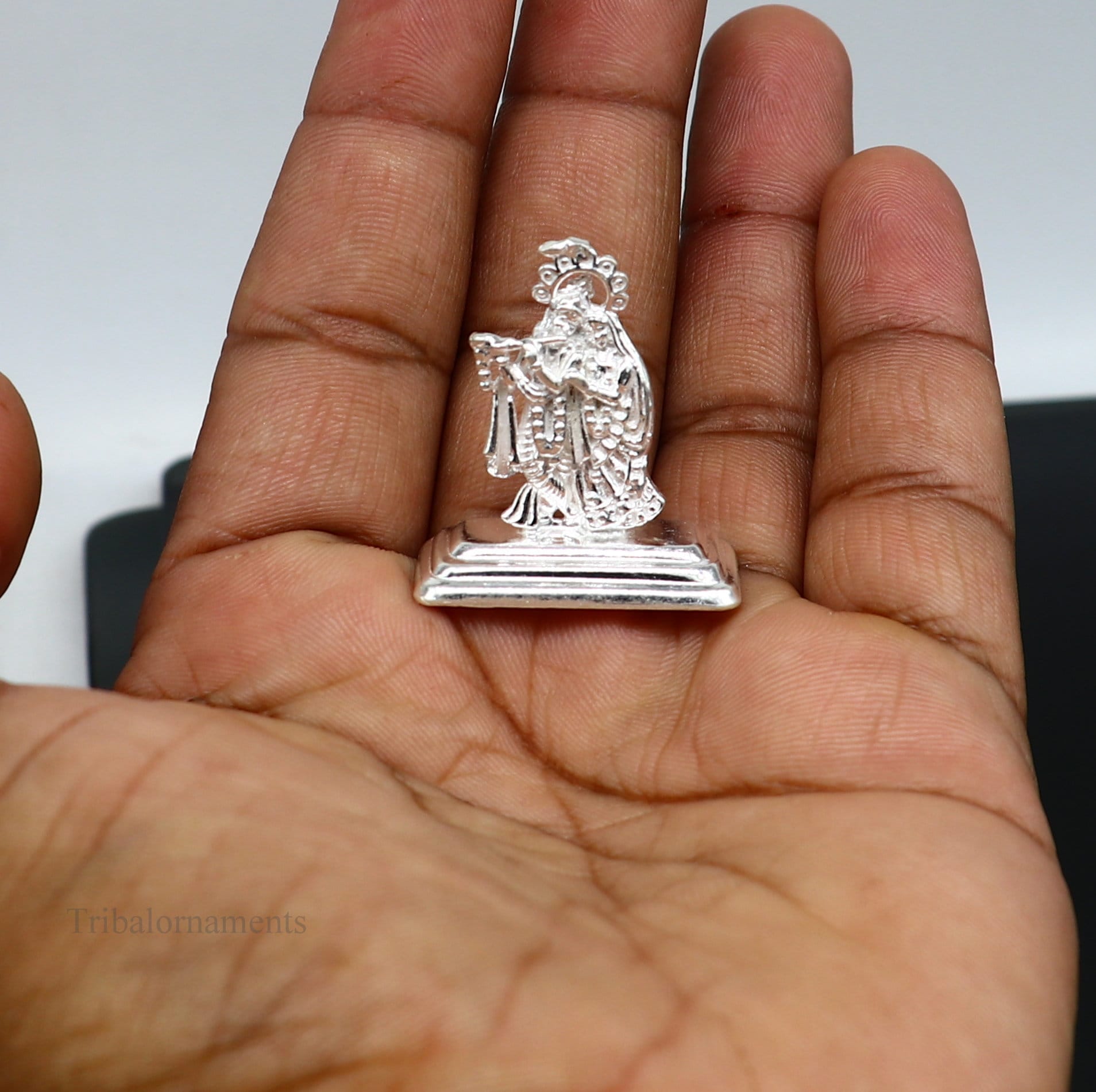 Solid sterling silver handmade idol Radha krishna tiny statue, amazing design lord krishna figurine jewelry tribal jewelry art85 - TRIBAL ORNAMENTS
