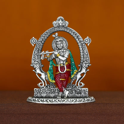 925 Sterling silver Lord Krishna idol with flute, handmade standing statue for puja, divine decorative gift by TRIBAL ORNAMENTS