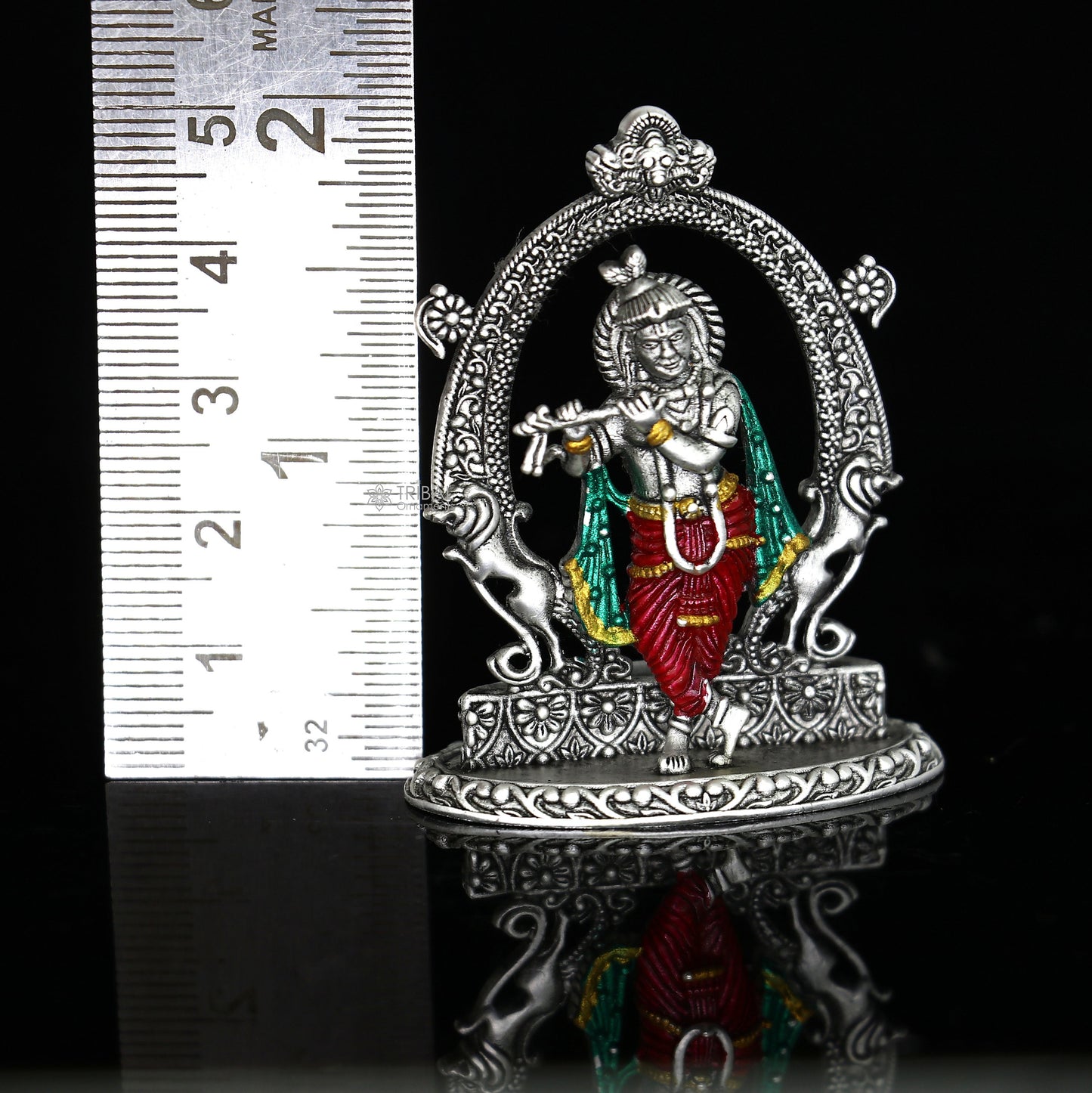 925 Sterling silver handmade Idols Lord Krishna with flute standing Statue figurine, puja articles divine decorative gift art689 - TRIBAL ORNAMENTS
