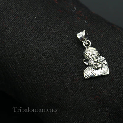 925 sterling silver Sai Baba pendant, handcrafted unisex jewelry, featuring detailed Indian deity design, personalized tribal jewelry.