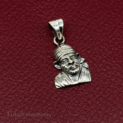 Unisex 925 sterling silver Sai Baba pendant featuring intricate handmade tribal design, personalized jewelry by TRIBAL ORNAMENTS.