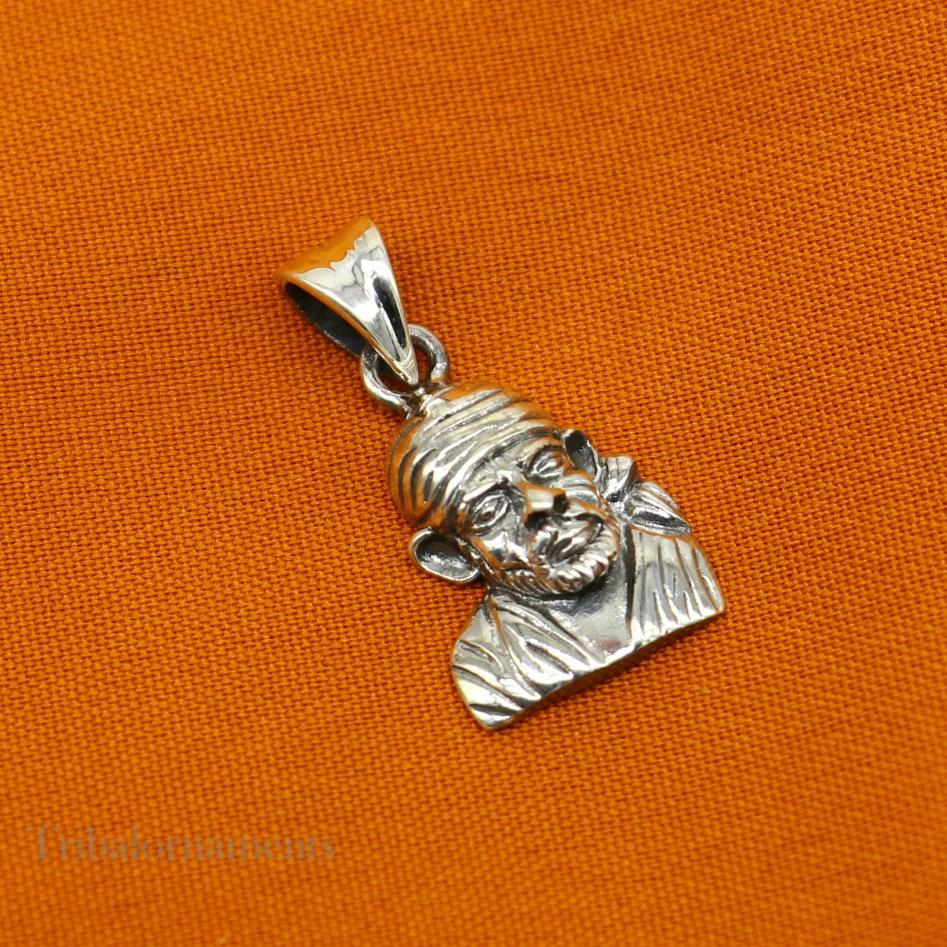 925 sterling silver Sai Baba pendant, unisex handmade jewelry featuring Indian deity design, personalized tribal ornament accessory