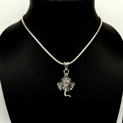 925 sterling silver Ganesha pendant featuring a detailed Hindu idol design, handmade tribal jewelry, unisex and personalized.