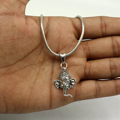 925 sterling silver Ganesha pendant, handmade tribal idol jewelry, unisex personalized Indian Ganesha pendant, stylish tribal jewelry