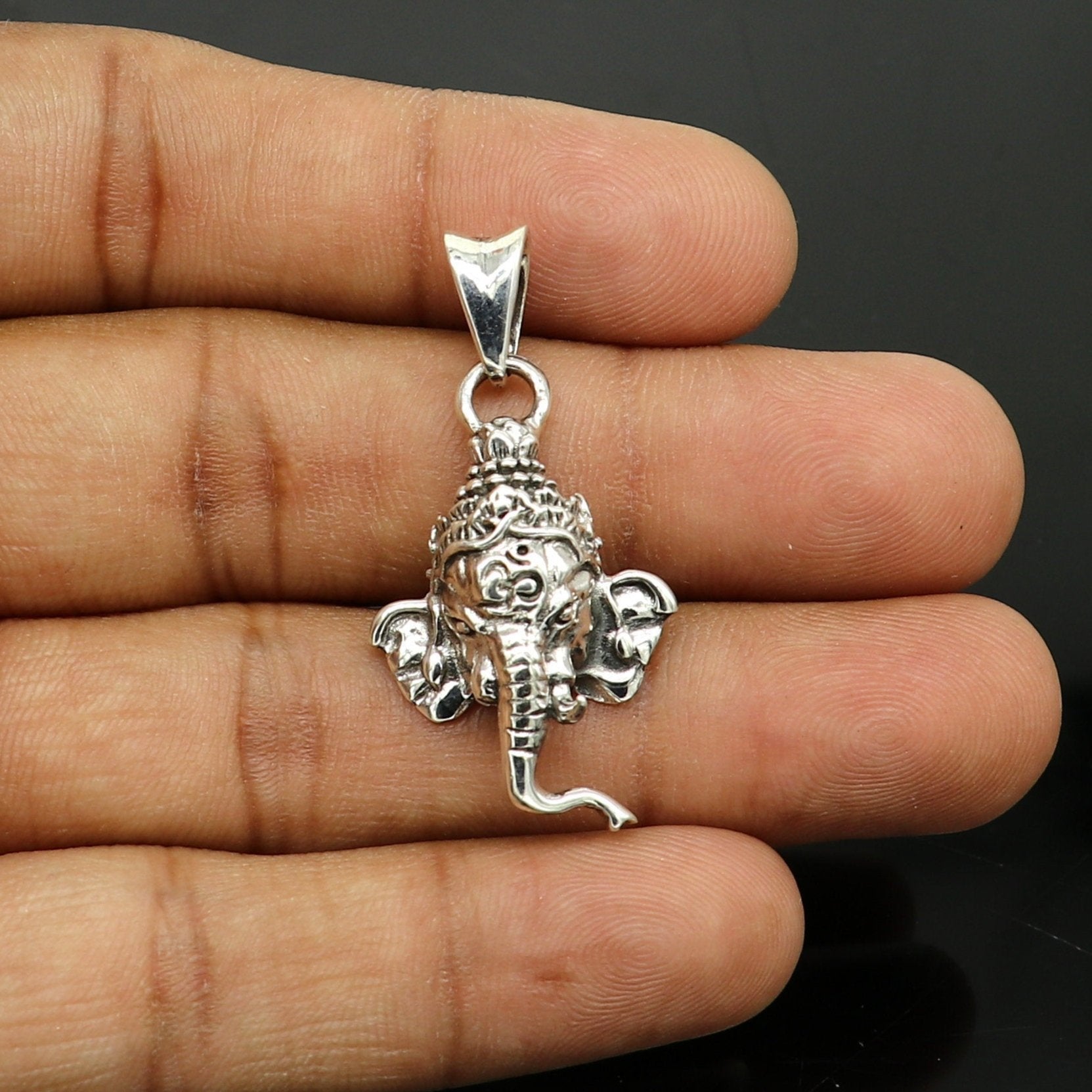 925 sterling silver Ganesha pendant with intricate Indian tribal design, unisex handmade jewelry, personalized tribal ornament.