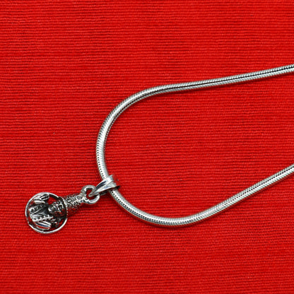 Sterling silver Sai Baba pendant, handcrafted Indian idol jewelry, unisex personalized design with intricate tribal detailing.