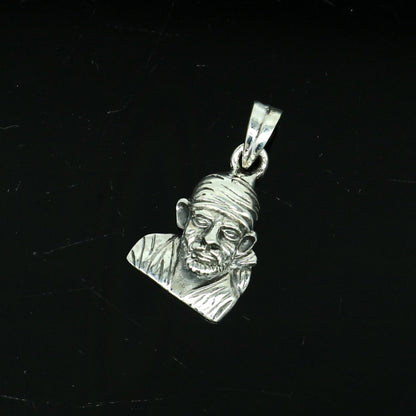 Sterling silver Sai Baba pendant by Tribal Ornaments, handmade unisex jewelry with intricate Indian idol design and personalized style.