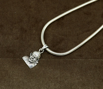 925 sterling silver Sai Baba pendant, handmade unisex jewelry featuring a detailed Indian idol design from Tribal Ornaments.