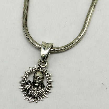 Sterling silver Sai Baba pendant by TRIBAL ORNAMENTS featuring a detailed handmade Indian idol, stylish unisex jewelry.