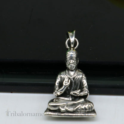Sterling silver Sai Baba pendant, handmade unisex jewelry, detailed Indian idol design, personalized tribal jewelry by TRIBAL ORNAMENTS