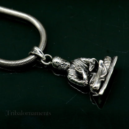 Unisex 925 sterling silver Sai Baba pendant with intricate handmade Indian idol design, tribal-style personalized jewelry.