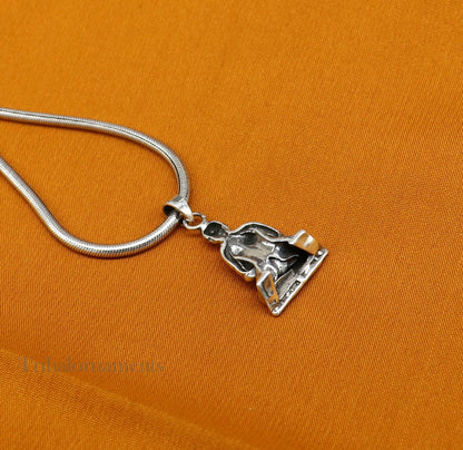 925 sterling silver Sai Baba pendant, unisex handmade Indian idol jewelry, detailed tribal-style religious pendant.