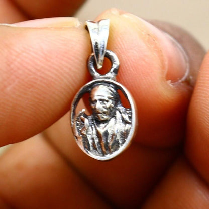Sterling silver Sai Baba pendant, unisex Indian jewelry, handcrafted tribal design, stylish religious pendant, handmade silver accessory