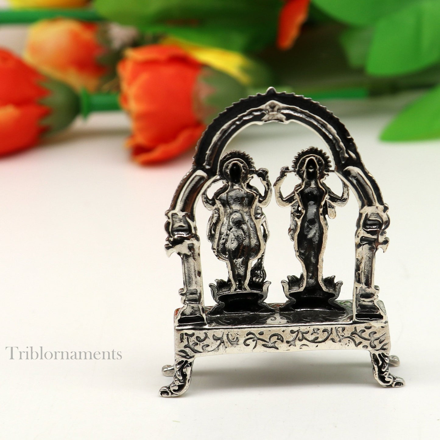 925 Sterling silver handmade Indian Idols standing Laxmi Narayan, laxmi and vishnu Statue figurine, puja articles puja articles art172 - TRIBAL ORNAMENTS