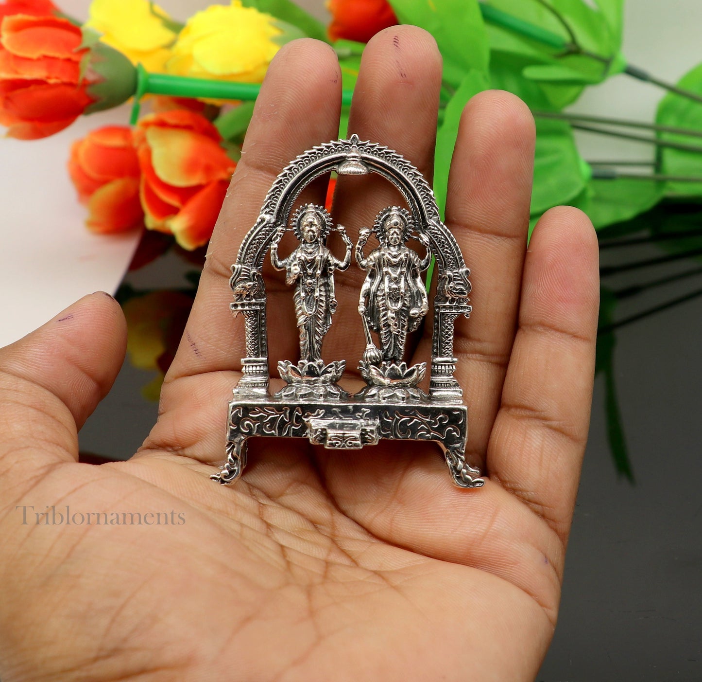 925 Sterling silver handmade Indian Idols standing Laxmi Narayan, laxmi and vishnu Statue figurine, puja articles puja articles art172 - TRIBAL ORNAMENTS