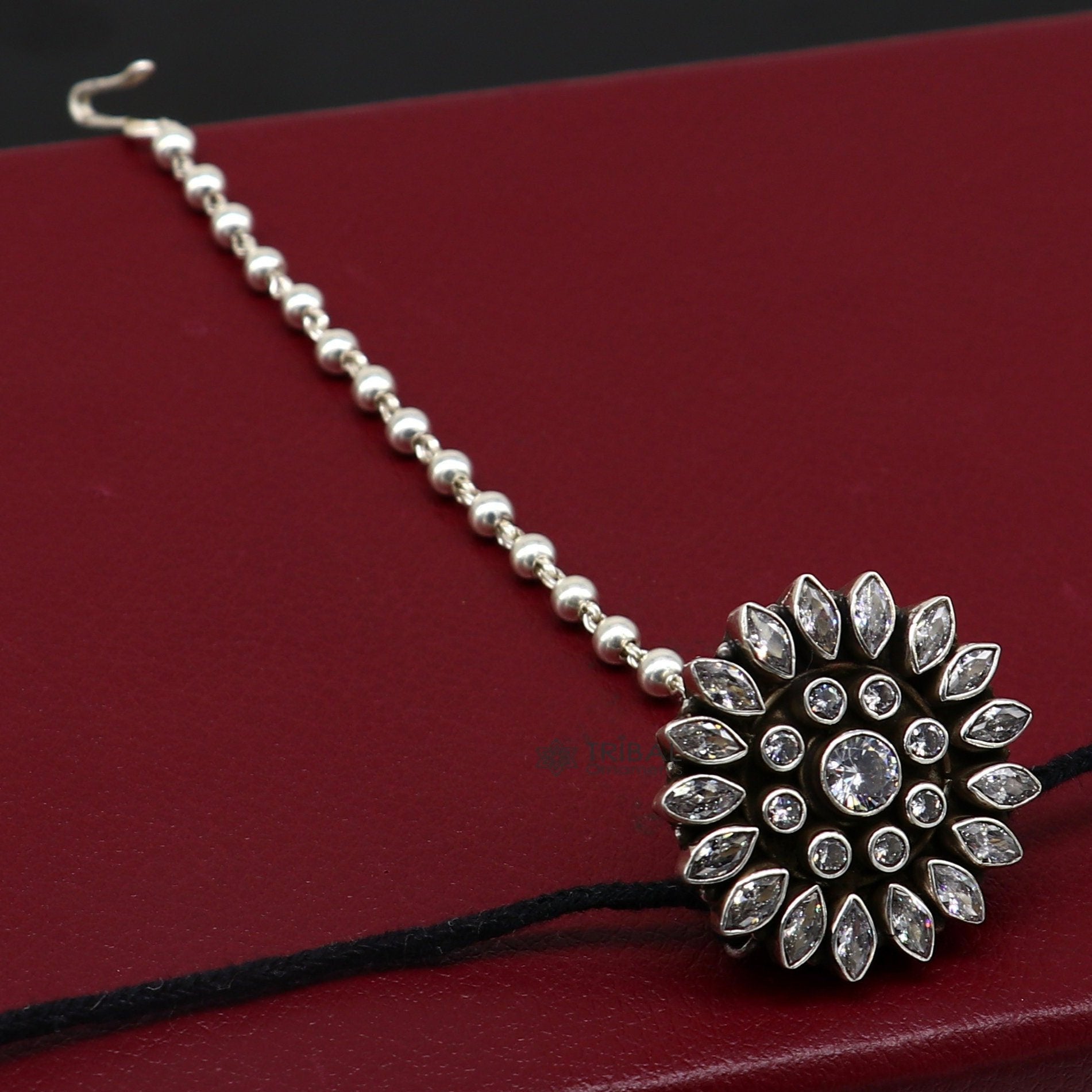 925 sterling silver handmade indian traditional ethnic cultural design Mangtika or head jewelry hair jewelry, silver ball hair jewelry MT33 - TRIBAL ORNAMENTS