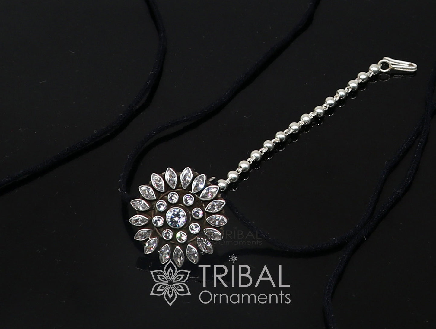 925 sterling silver handmade indian traditional ethnic cultural design Mangtika or head jewelry hair jewelry, silver ball hair jewelry MT33 - TRIBAL ORNAMENTS