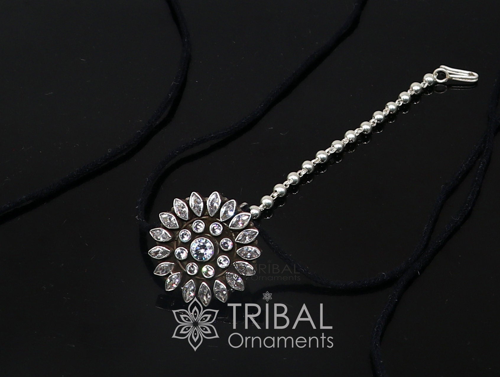 925 sterling silver handmade indian traditional ethnic cultural design Mangtika or head jewelry hair jewelry, silver ball hair jewelry MT33 - TRIBAL ORNAMENTS