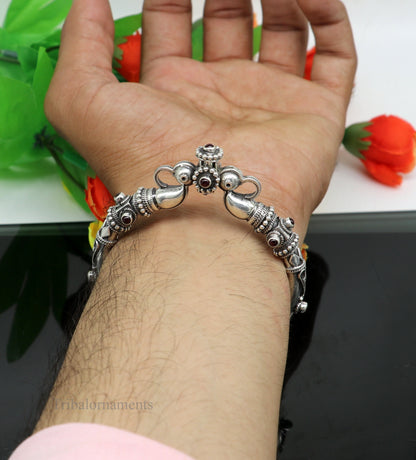 925 Sterling silver handmade indian traditional vintage antique design tribal ethnic belly dance bangle bracelet kada  nssk491 - TRIBAL ORNAMENTS