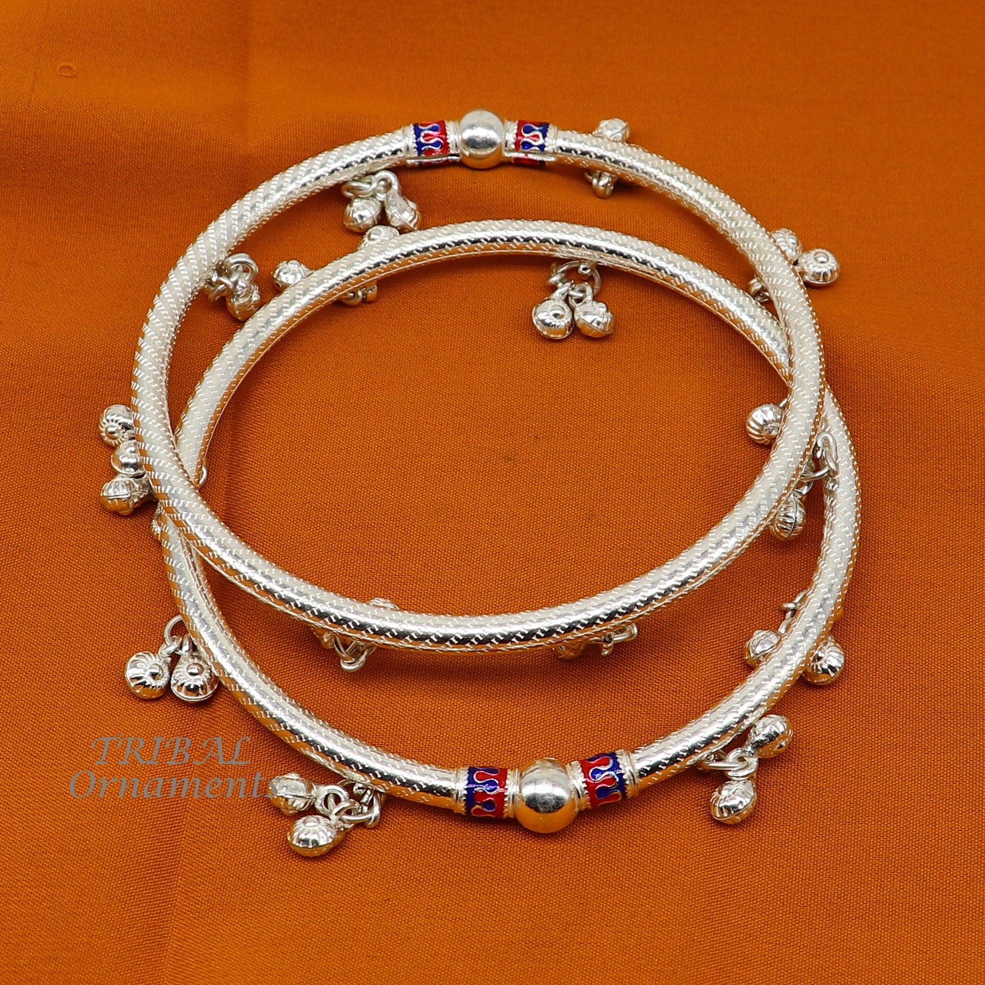 925 Sterling silver Handmade indian traditional women's charming noisy jingling bells foot kada ankle kada bracelet tribal jewelry nsfk88 - TRIBAL ORNAMENTS