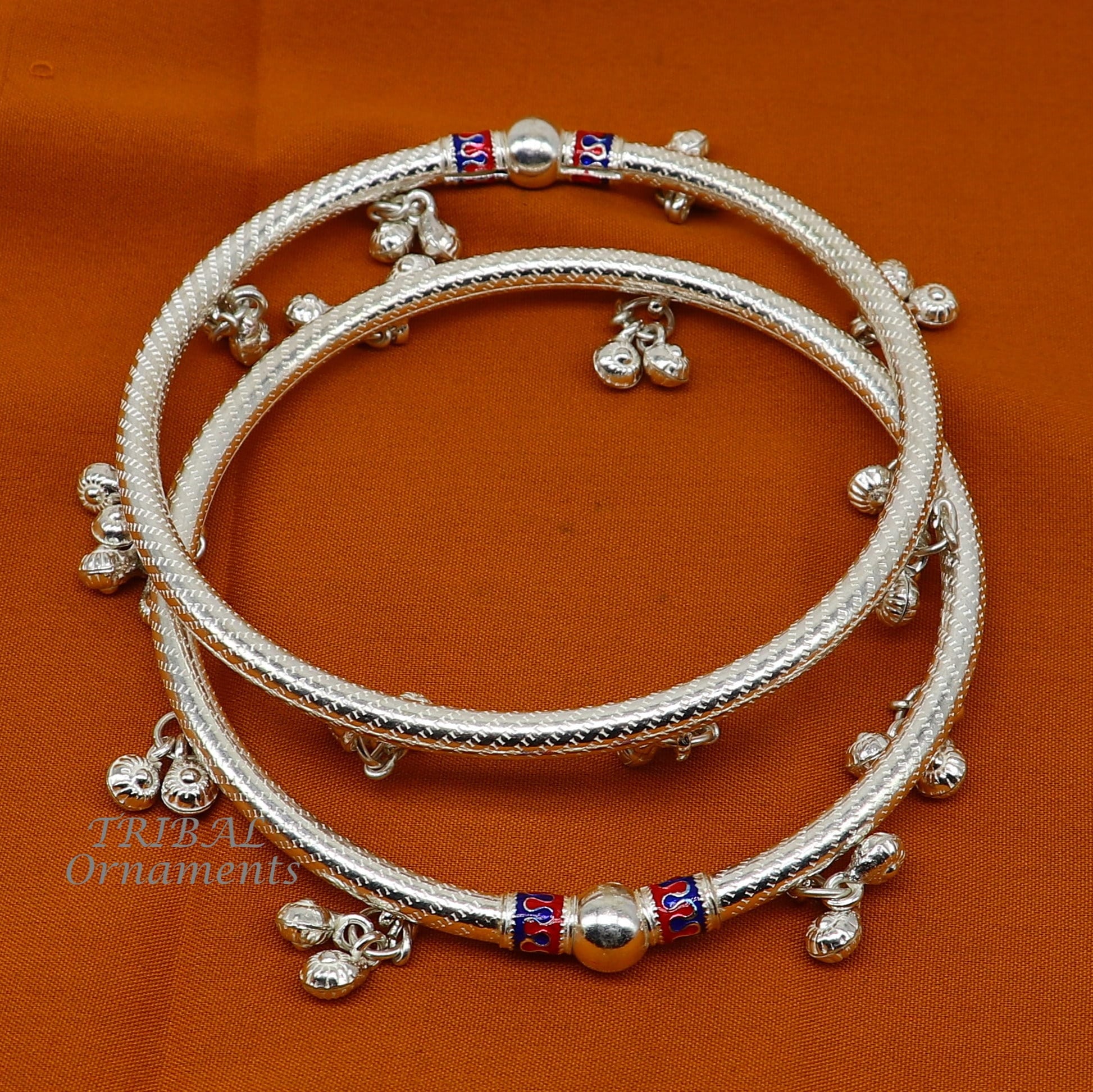 925 Sterling silver Handmade indian traditional women's charming noisy jingling bells foot kada ankle kada bracelet tribal jewelry nsfk88 - TRIBAL ORNAMENTS