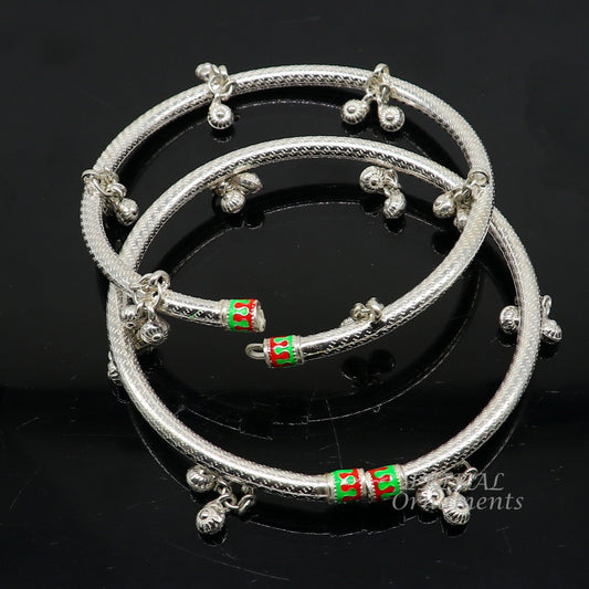 925 Sterling silver Handmade Indian traditional women's charming noisy jingling bells foot kada ankle kada bracelet tribal jewelry nsfk91 - TRIBAL ORNAMENTS