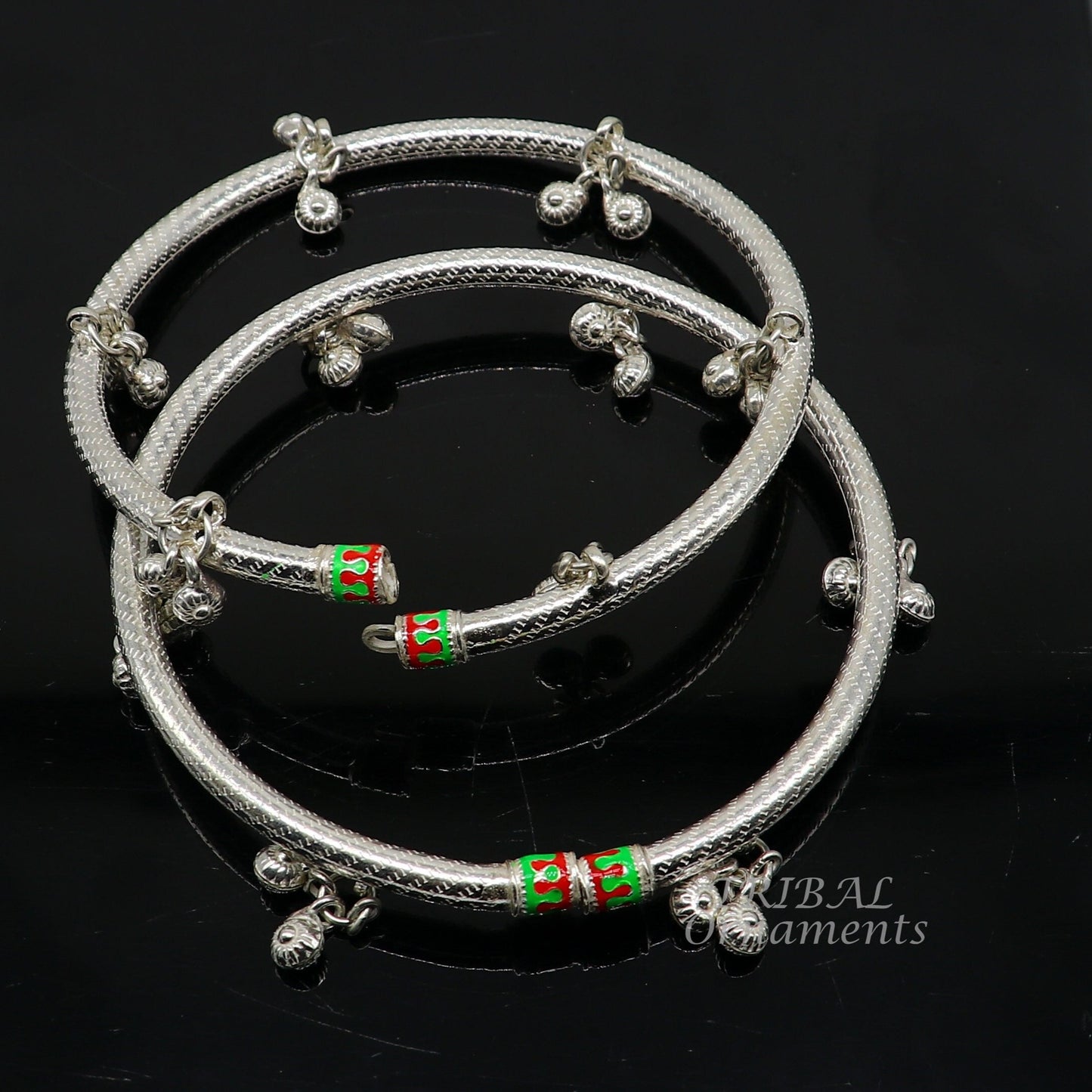 925 Sterling silver Handmade Indian traditional women's charming noisy jingling bells foot kada ankle kada bracelet tribal jewelry nsfk91 - TRIBAL ORNAMENTS