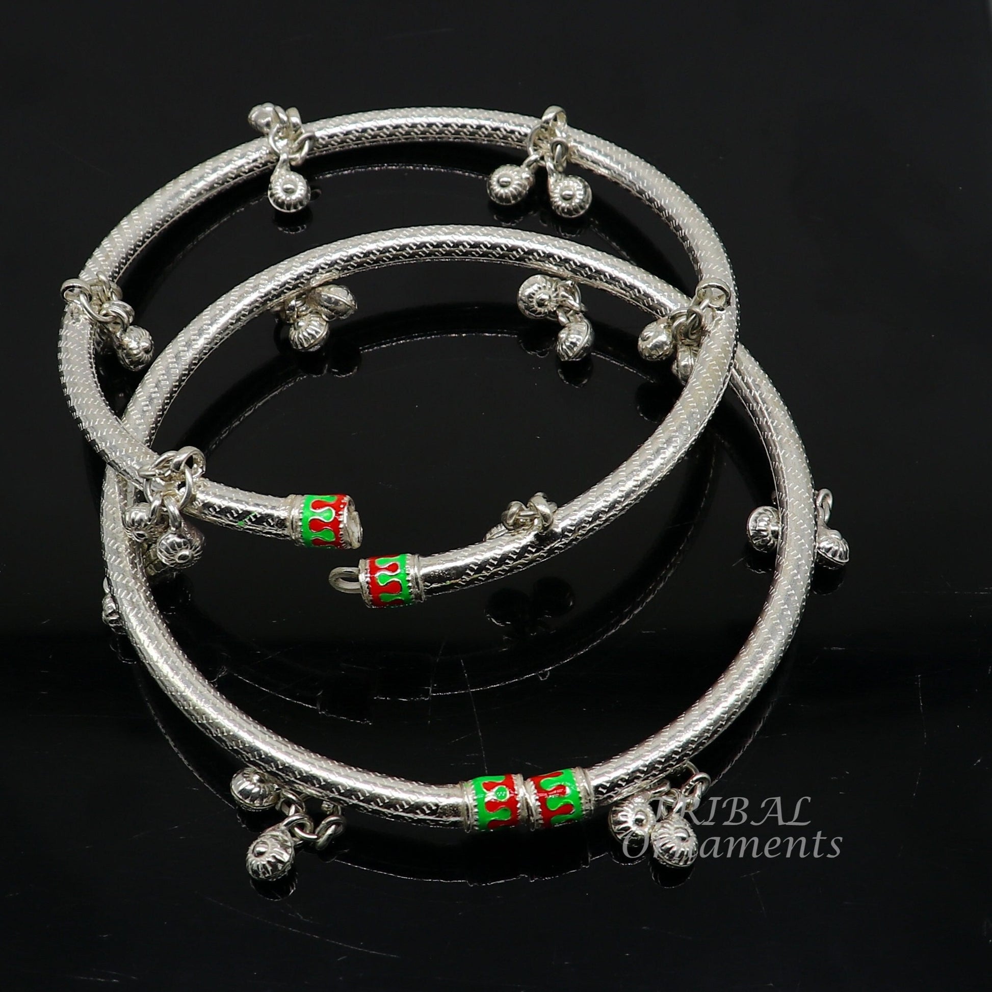 925 Sterling silver Handmade Indian traditional women's charming noisy jingling bells foot kada ankle kada bracelet tribal jewelry nsfk91 - TRIBAL ORNAMENTS