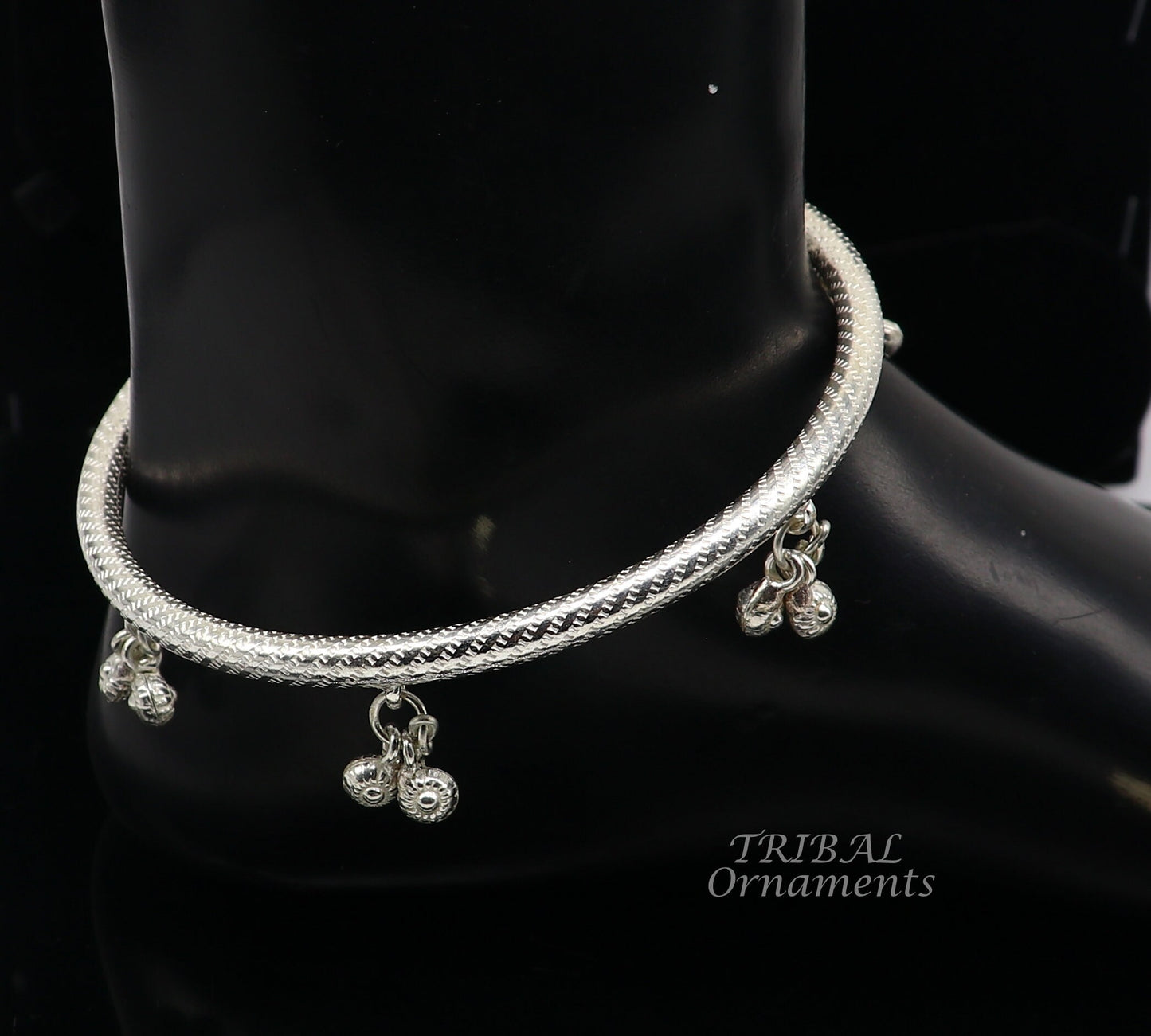 925 Sterling silver Handmade Indian traditional women's charming noisy jingling bells foot kada ankle kada bracelet tribal jewelry nsfk91 - TRIBAL ORNAMENTS