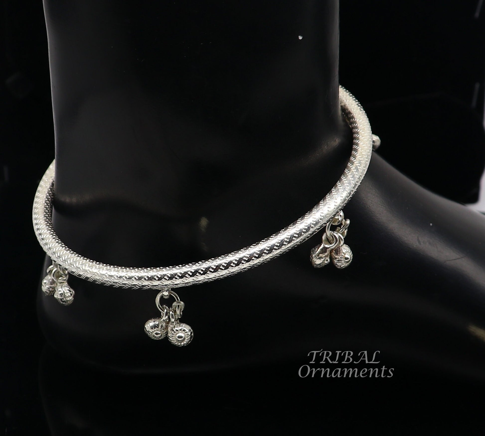 925 Sterling silver Handmade Indian traditional women's charming noisy jingling bells foot kada ankle kada bracelet tribal jewelry nsfk91 - TRIBAL ORNAMENTS