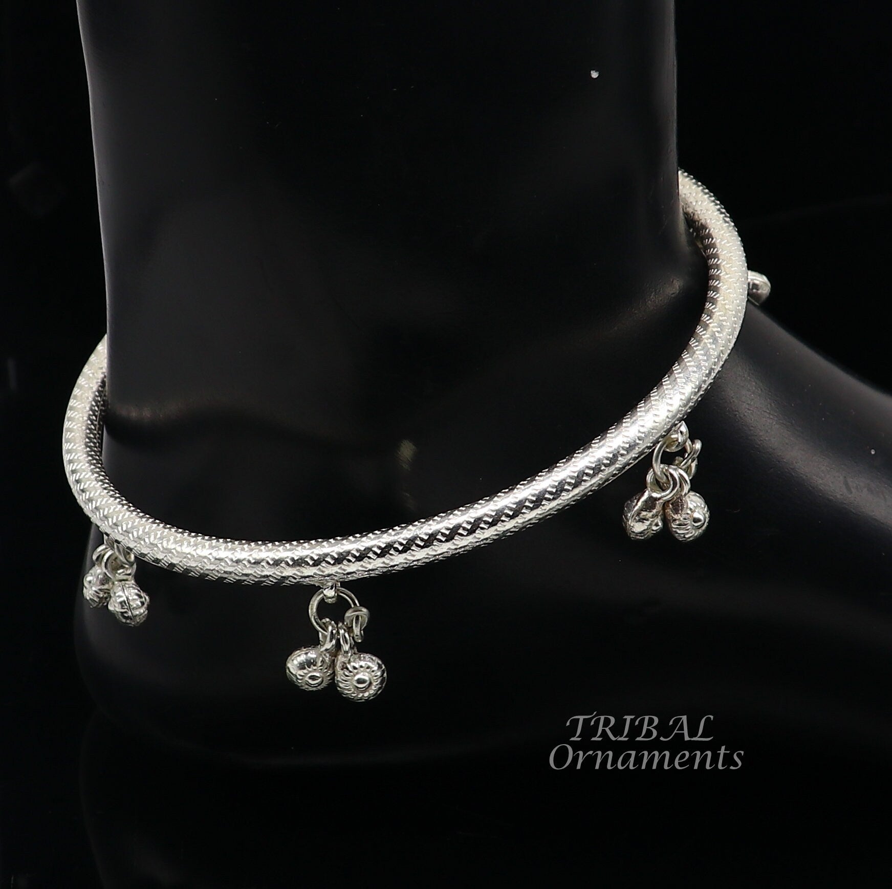 925 Sterling silver Handmade Indian traditional women's charming noisy jingling bells foot kada ankle kada bracelet tribal jewelry nsfk91 - TRIBAL ORNAMENTS