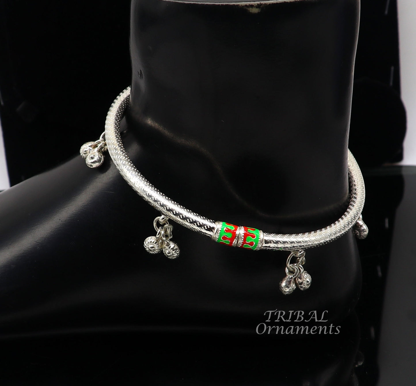 925 Sterling silver Handmade Indian traditional women's charming noisy jingling bells foot kada ankle kada bracelet tribal jewelry nsfk91 - TRIBAL ORNAMENTS
