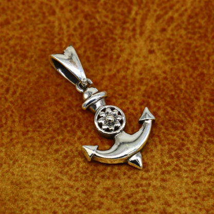 Sterling silver Jesus anchor pendant with cross design, handmade unisex jewelry from Tribal Ornaments.