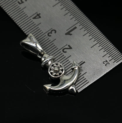 Sterling silver Jesus anchor pendant with cross design, handmade unisex jewelry from Tribal Ornaments.