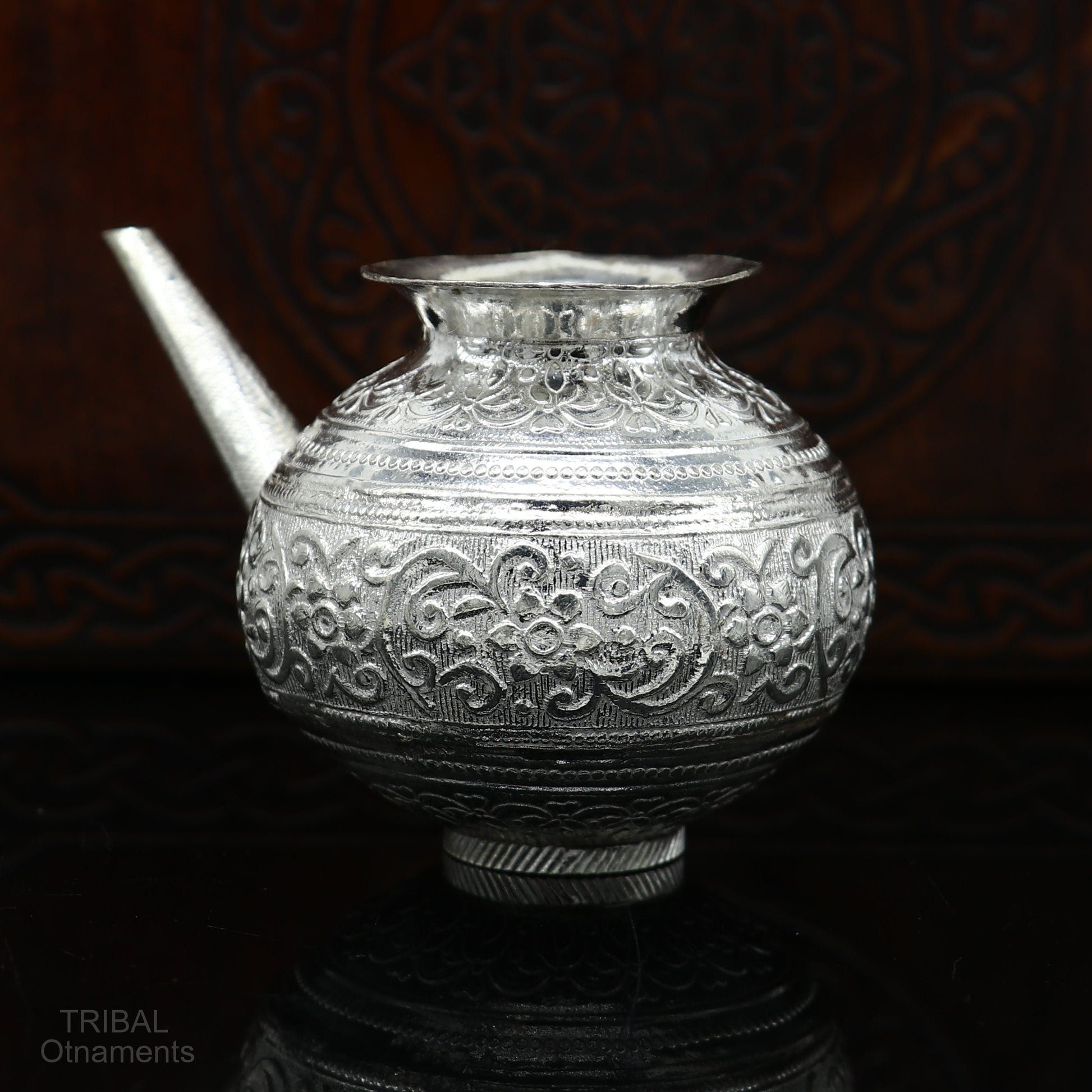 Solid sterling silver handmade GangaJal Kalash or pot, unique silver puja article, water or milk shiva Abhishek kalash pot india su588 - TRIBAL ORNAMENTS